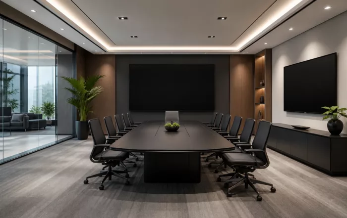 Salle de conférence moderne avec équipements essentiels et oubliés