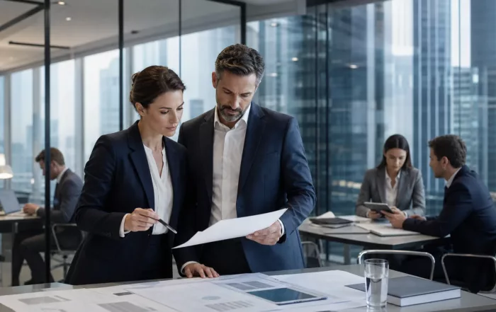 Bureaux modernes avec contrats de location et documents professionnels
