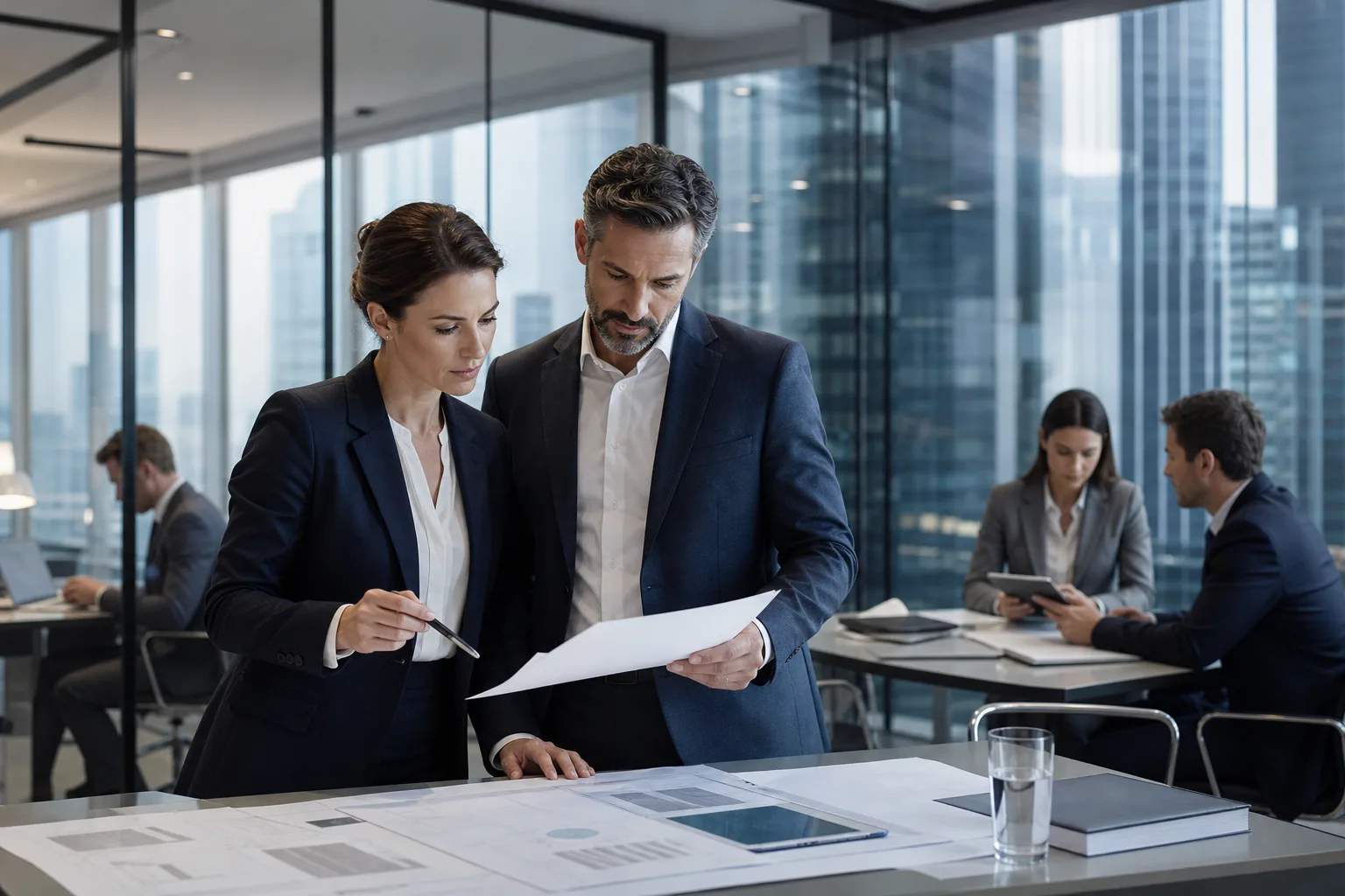 Bureaux modernes avec contrats de location et documents professionnels