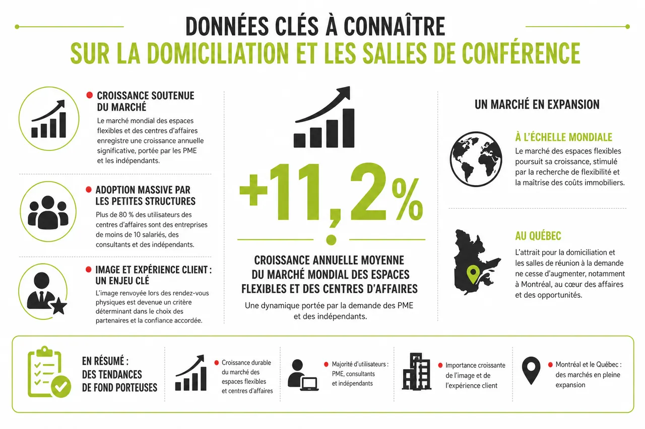 Salle de conférence et adresse professionnelle : le combo gagnant des entrepreneurs , Données clés à connaître sur la domiciliation et les salles de conférence
