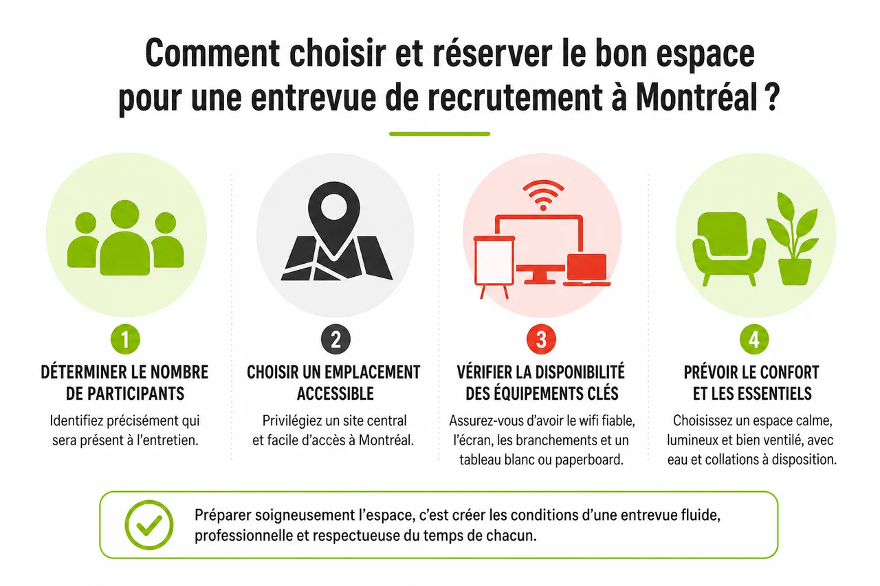 Entrevue de recrutement à Montréal : tenir ses entretiens ailleurs qu'au café , Comment choisir et réserver le bon espace pour une entrevue de recrutement à Montréal ?