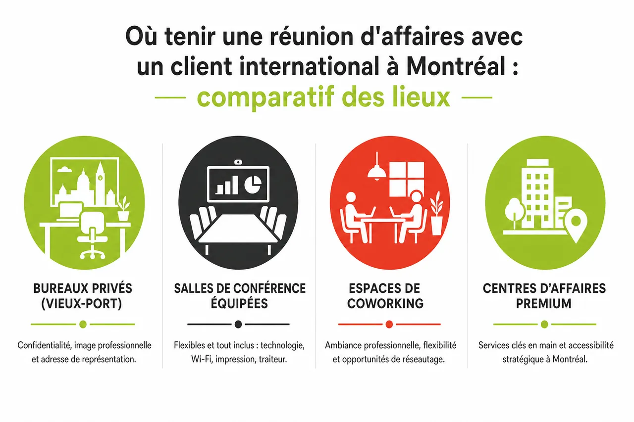 Comment et où tenir une réunion d'affaires avec un client international à Montréal? , Où tenir une réunion d'affaires avec un client international à Montréal: comparatif des lieux