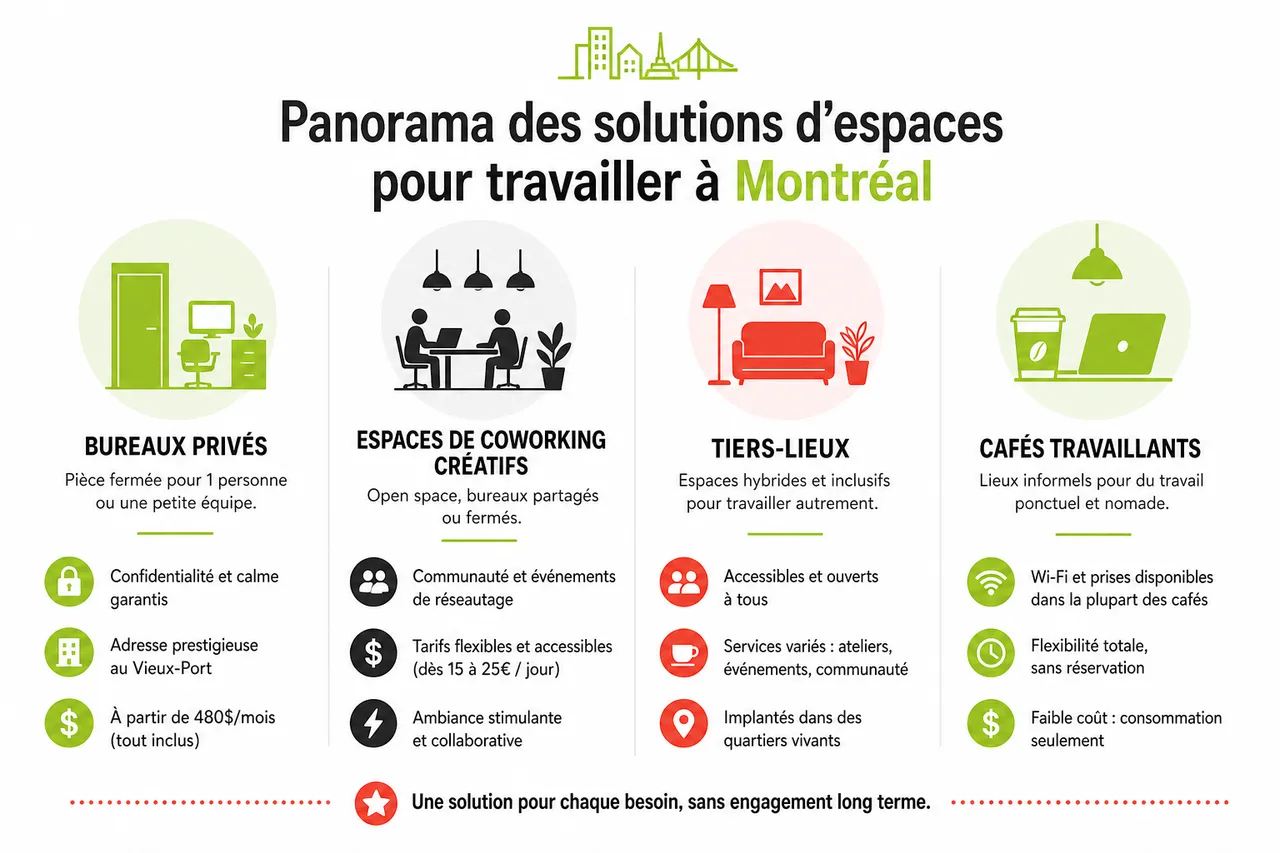 Trouver un espace de travail calme en ville sans engagement long terme en 2026 , Panorama des solutions d’espaces pour travailler à Montréal