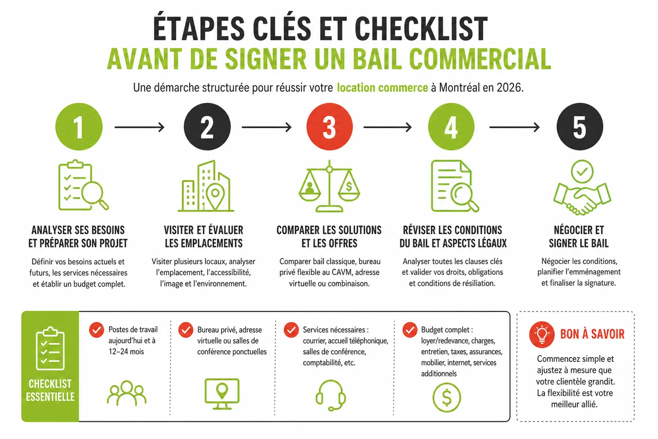 Les erreurs fréquentes lors de la location d’un commerce à Montréal en 2026 , Étapes clés et checklist avant de signer un bail commercial