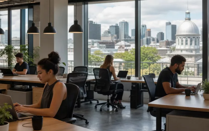 Centre d'affaires de Montréal avec petites entreprises et gratte-ciel