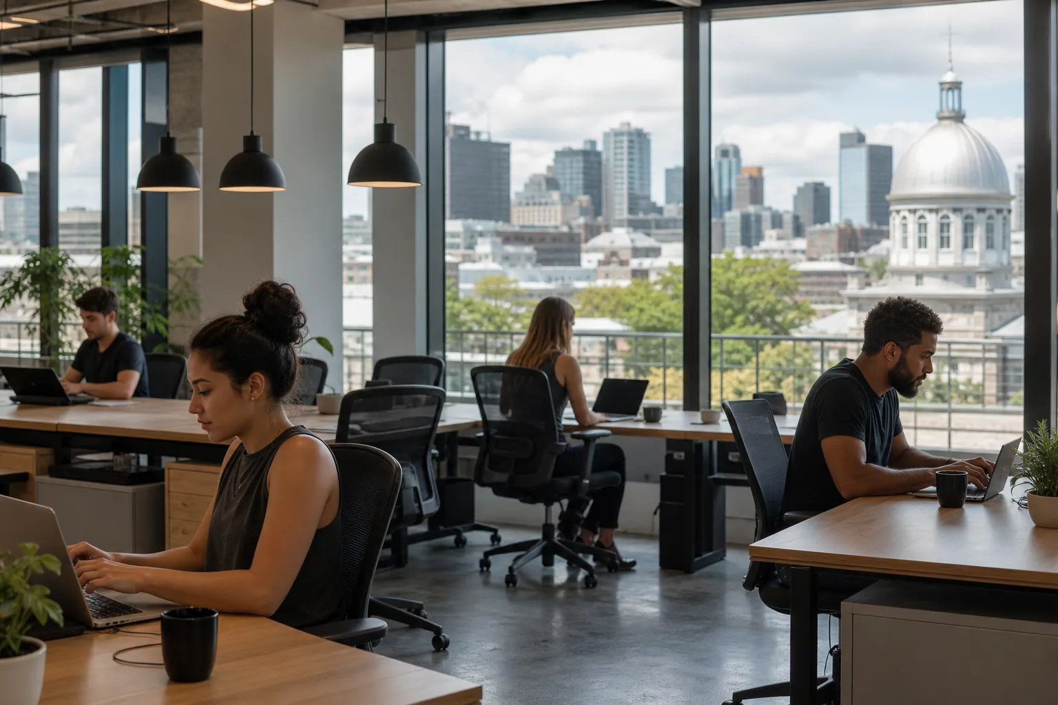 Centre d'affaires de Montréal avec petites entreprises et gratte-ciel