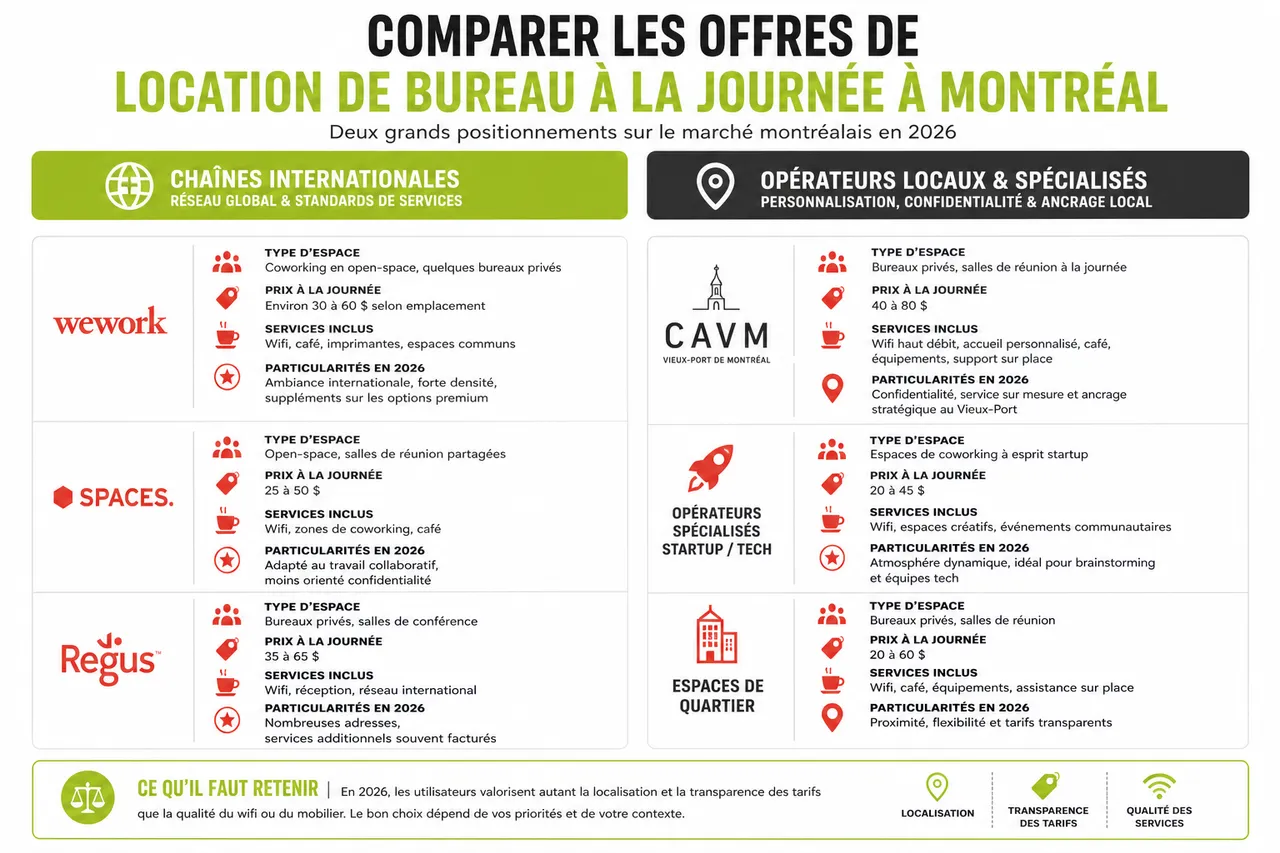 Location de bureau à la journée à Montréal: est-ce intéressant pour vos besoins en 2026? , Comparer les offres de location de bureau à la journée à Montréal