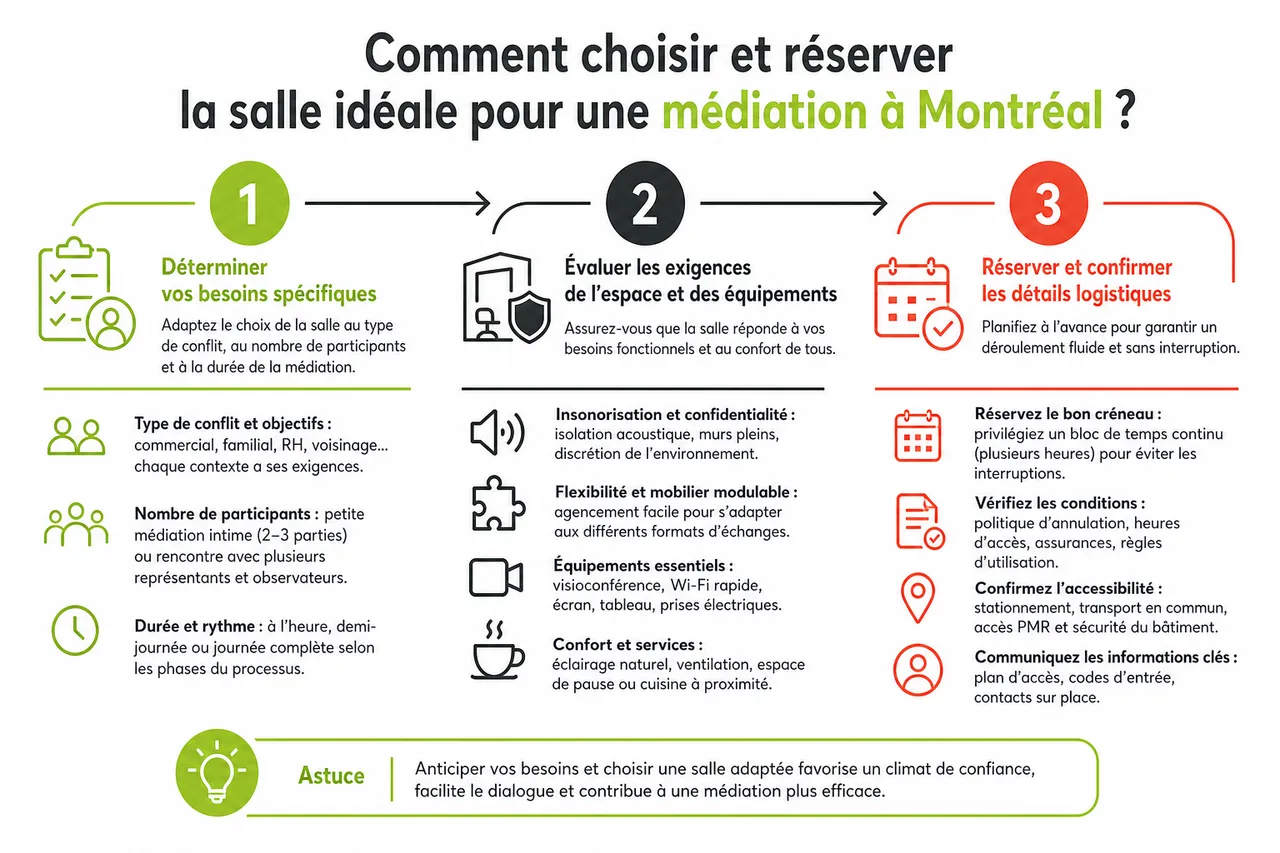 Où louer une salle neutre pour médiation ou rencontre sensible à Montréal en 2026 , Comment choisir et réserver la salle idéale pour une médiation à Montréal?