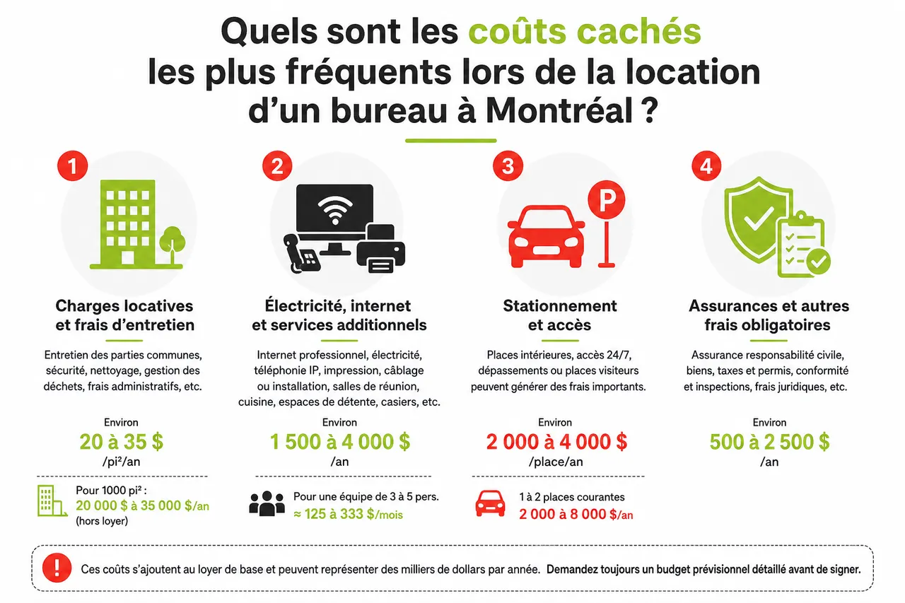 Coûts cachés de la location de bureau à Montréal: comment les repérer en 2026 , Quels sont les coûts cachés les plus fréquents lors de la location d’un bureau à Montréal?