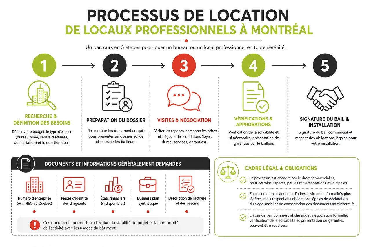 Location de locaux professionnels à Montréal, quelles solutions quand on démarre avec un budget limité? , Processus de location de locaux professionnels à Montréal