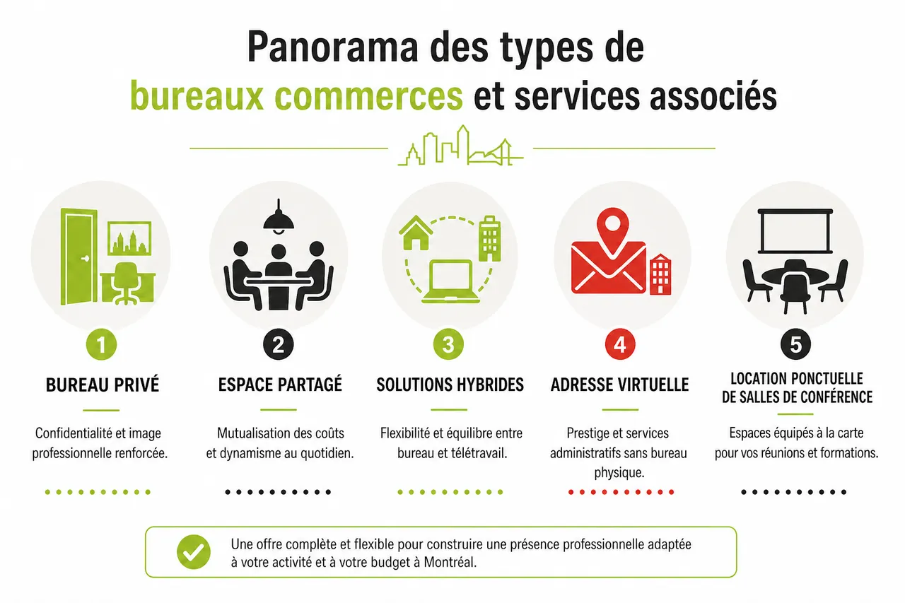 Bureaux pour commerces et services à Montréal, comment organiser votre espace pour mieux recevoir vos clients , Panorama des types de bureaux commerces et services associés