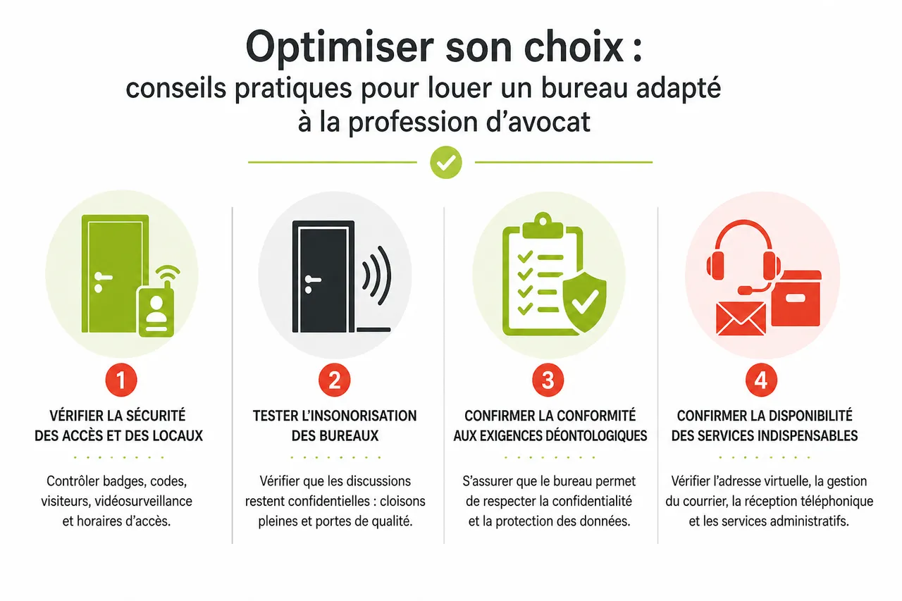 Bureau à louer pour avocat à Montréal, comment trouver un espace confidentiel adapté aux dossiers sensibles? , Optimiser son choix: conseils pratiques pour louer un bureau adapté à la profession d’avocat