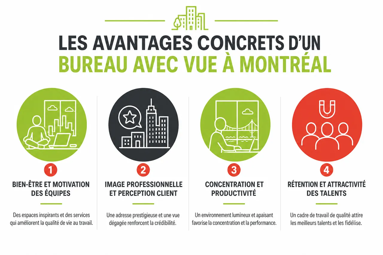 Bureau avec vue à Montréal, quand l’environnement peut améliorer vos réunions, votre image (et votre concentration) , Les avantages concrets d’un bureau avec vue à Montréal
