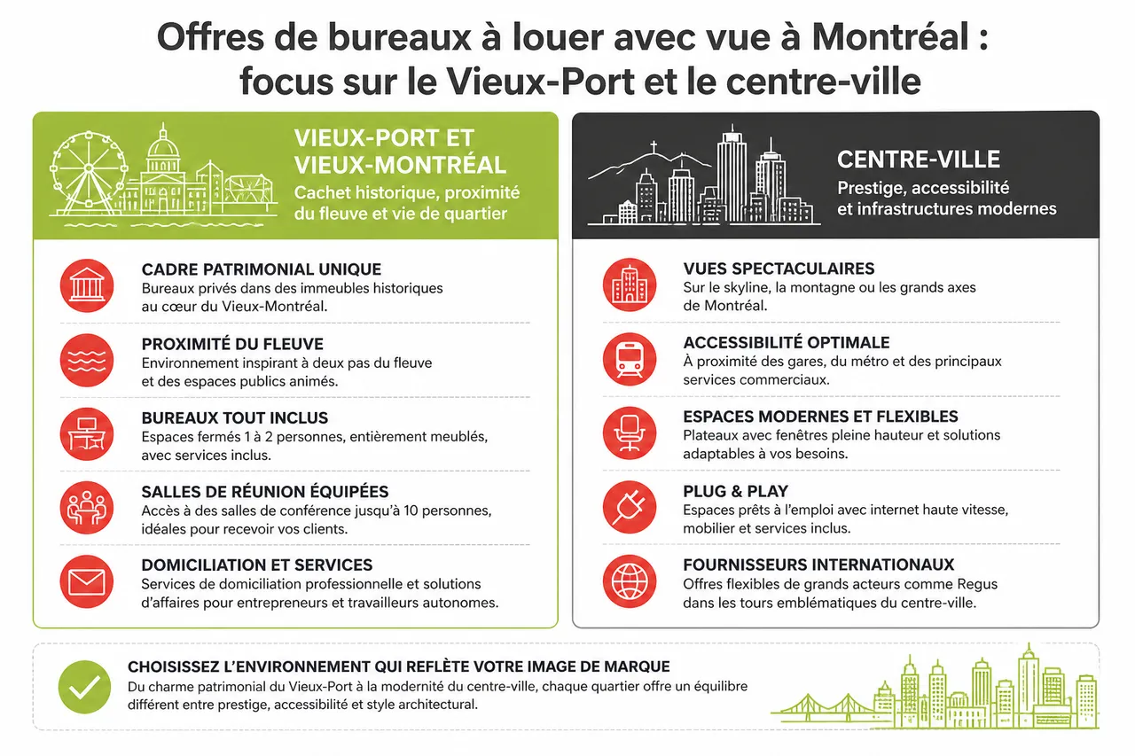 Bureau avec vue à Montréal, quand l’environnement peut améliorer vos réunions, votre image (et votre concentration) , Offres de bureaux à louer avec vue à Montréal: focus sur le Vieux-Port et le centre-ville