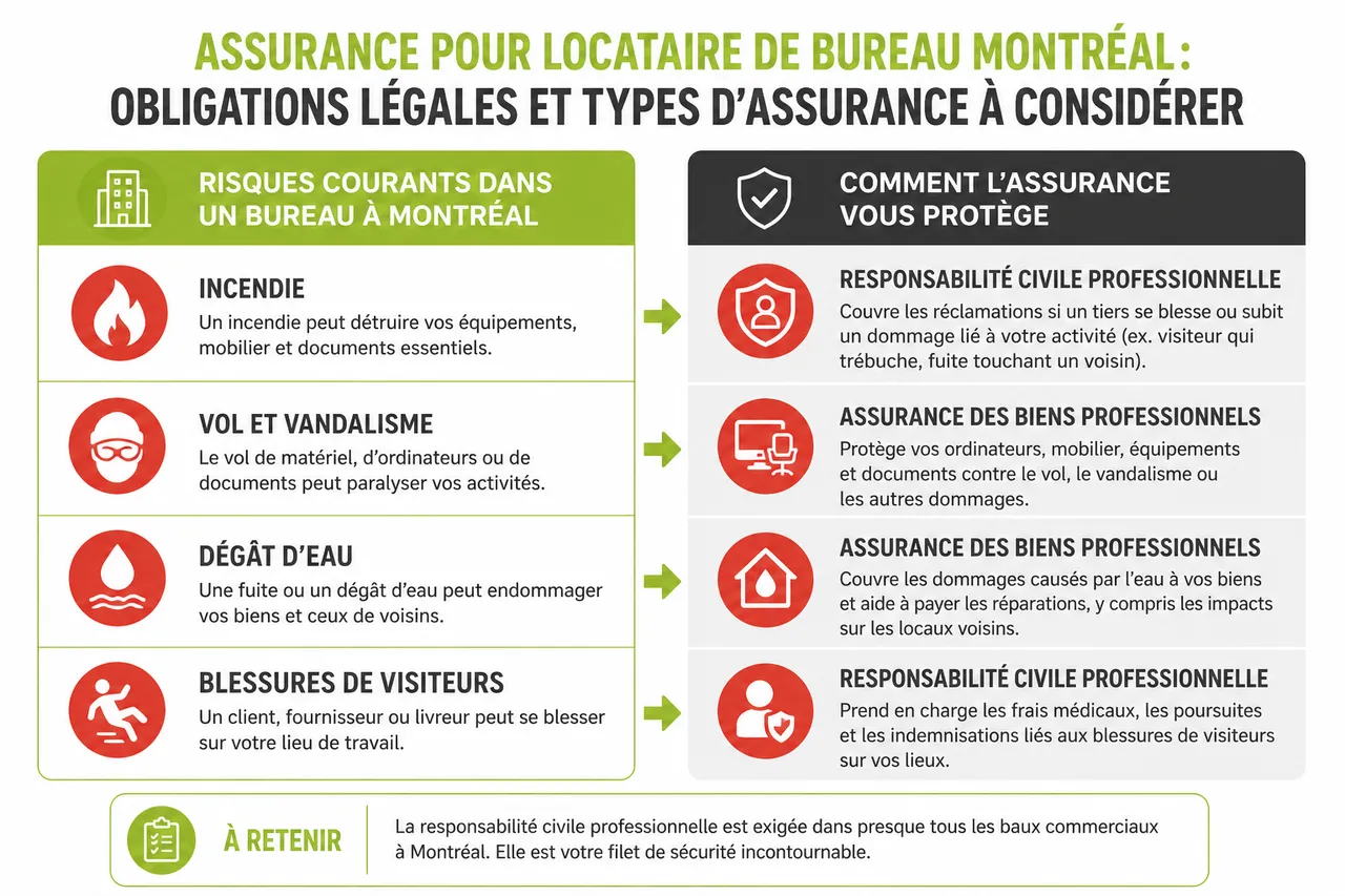 Assurance pour locataire de bureau à Montréal, quelles protections prévoir quand on s’installe dans un nouveau local? , Quelles sont les obligations légales et les types d’assurance à considérer à Montréal?
