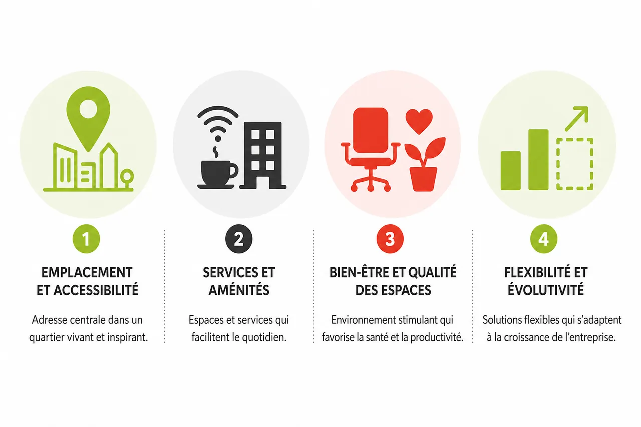 Bureaux pour entreprise: configurations qui favorisent la collaboration en 2026 , Critères essentiels pour choisir un bureau d’entreprise à Montréal