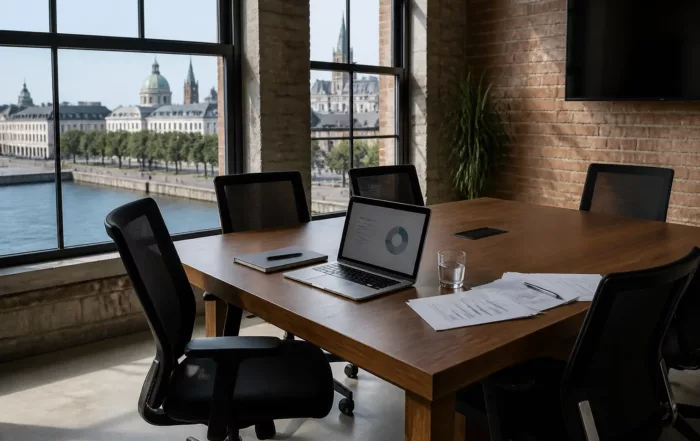 Salle de réunion moderne avec table et chaises professionnelles