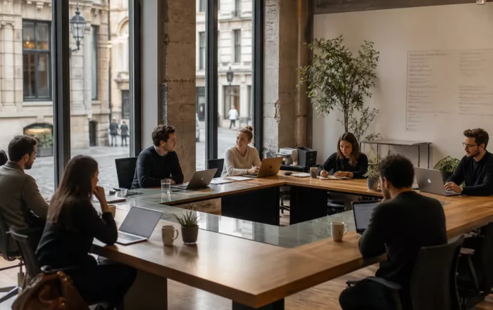 Disposition d'aménagement en U théâtre et îlots professionnels