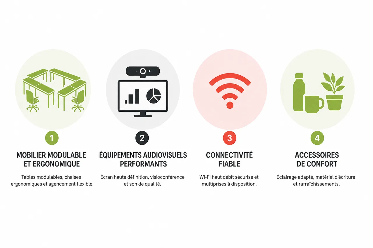 Quel équipement rechercher dans une salle de réunion professionnelle? , Les équipements essentiels d’une salle de réunion moderne